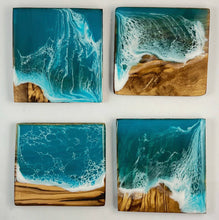 Load image into Gallery viewer, Ocean Decorated Olive Wood Handmade Coaster
