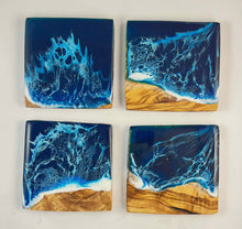 Load image into Gallery viewer, Ocean Decorated Olive Wood Handmade Coaster
